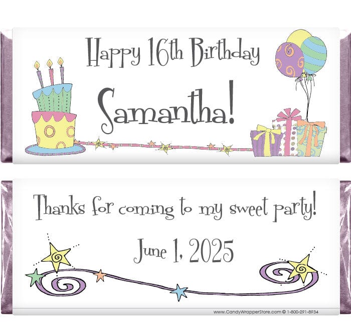 BD216 - Whimsy Cake Birthday Candy Bar Wrappers Sweet Cool Cake Birthday Candy Bar Wrappers Candy Wrappers BD216