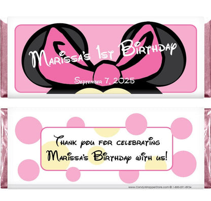BD223photo - Minnie Mouse with Photo Birthday Candy Bar Wrappers Minnie Mouse with Photo Birthday Candy Bar Wrappers Candy Wrappers BD223
