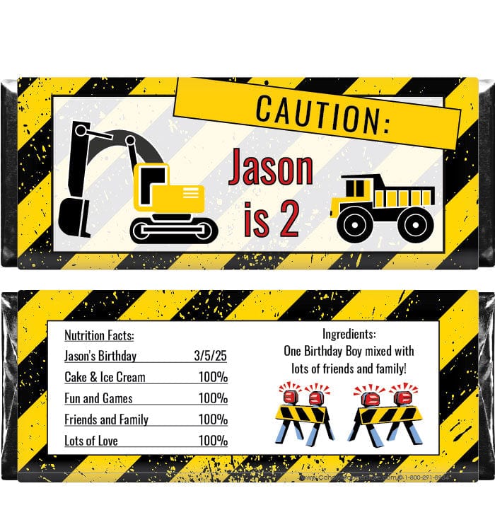 BD230 - Construction Caution Tape Birthday Candy Bar Wrappers Construction Caution Tape Birthday 1.55 oz Hersheys Candy Bar wrappers Candy Wrappers BD230