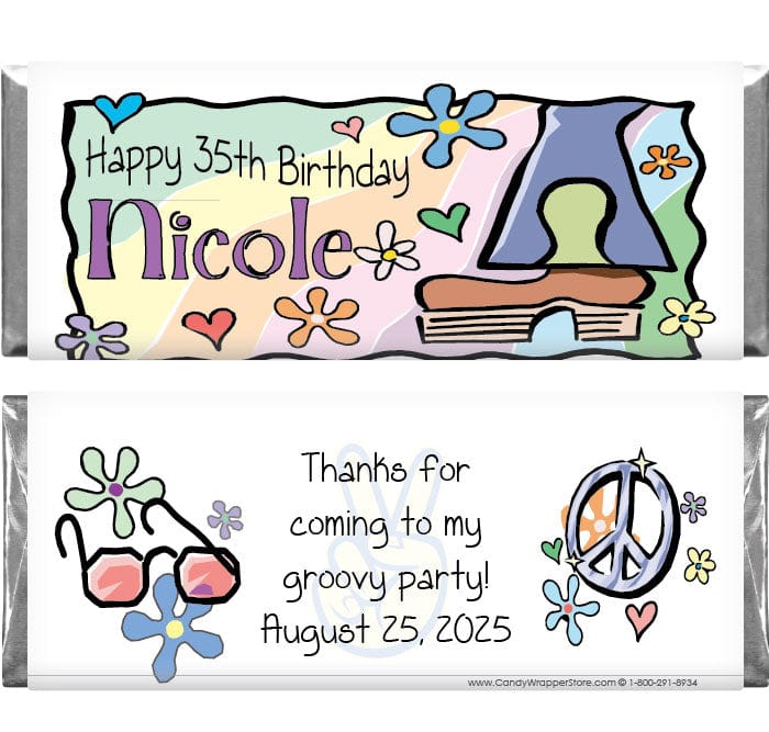 BD233 - Hippie Chick Birthday Candy Bar Wrappers Hippie Chick Birthday Candy Bar Wrappers Candy Wrappers BD233