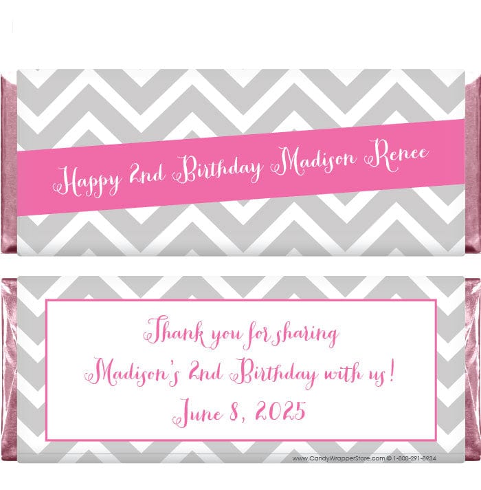 BD235 - Simply Chevron Birthday Candy Bar Wrappers Pink and Grey Chevron Birthday Candy Bar Wrappers Candy Wrappers BD235