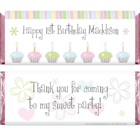 BD237 - Pastel Cupcakes Birthday Candy Bar Wrappers Pastel Cupcakes Birthday Candy Bar Wrappers Candy Wrappers BD237