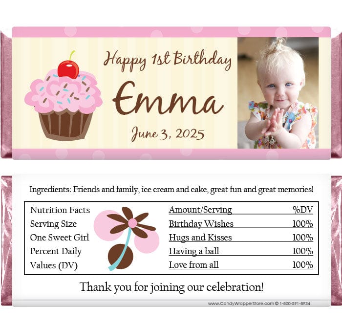 BD238photo - Photo Cupcake Birthday Candy Bar Wrapper Photo Cupcake Birthday Candy Bar Wrapper Candy Wrappers BD238