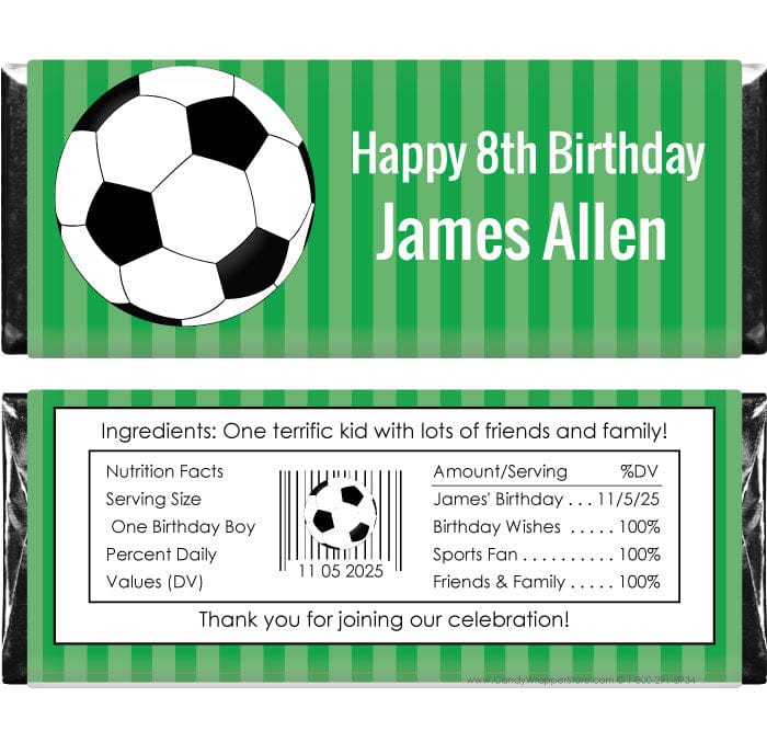 BD241soccer - Soccer Birthday Candy Bar Wrappers Soccer Birthday Candy Bar Wrappers Candy Wrappers BD241