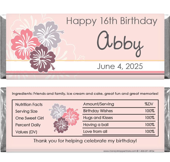 BD251 - Birthday Hibiscus Flowers Candy Bar Wrappers Birthday Hibiscus Flowers Candy Bar Wrappers Candy Wrappers BD251
