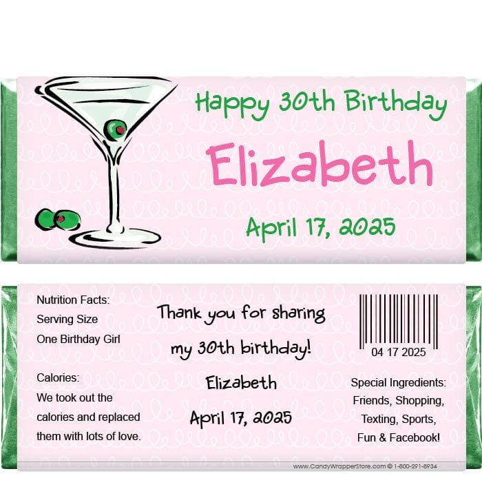 BD256 - Trendy Martini Birthday Candy Bar Wrappers Cosmo Birthday Candy Bar Wrappers Candy Wrappers BD256