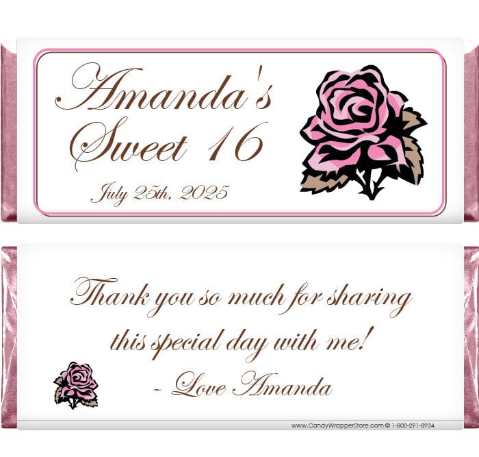 BD264 - Pink Rose Birthday Candy Bar Wrappers Pink Rose Birthday Candy Bar Wrappers Candy Wrappers BD264