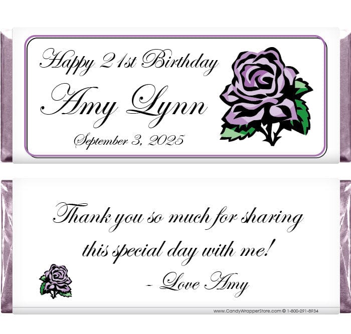 BD266 - Lavender Rose Birthday Candy Bar Wrappers Lavender Rose Birthday Candy Bar Wrappers Candy Wrappers BD266