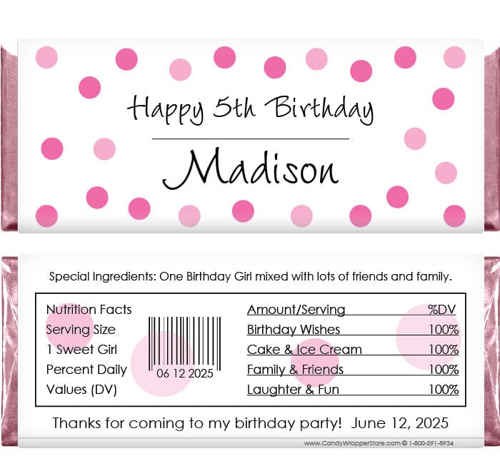 BD286 - Birthday Polka Dots Candy Bar Wrappers Birthday Dots Candy Bar Wrappers Candy Wrappers BD286