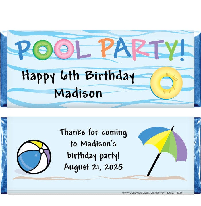 BD287 - Summer Pool Party Birthday Candy Bar Wrappers Summer Pool Party Birthday Candy Bar Wrappers Candy Wrappers BD287