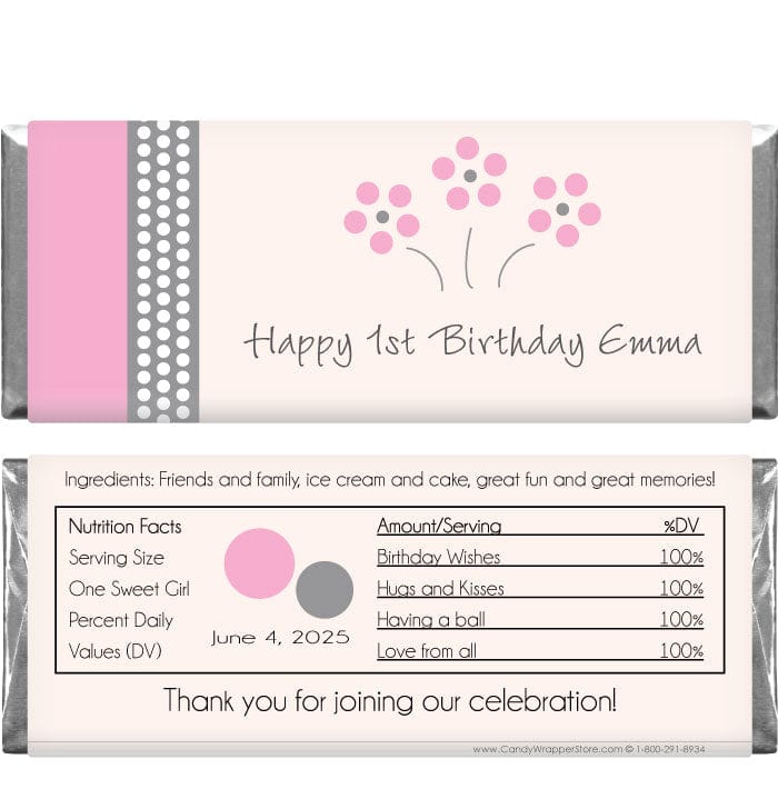 BD301 - Birthday Dot Flowers Candy Bar Wrappers Birthday Dot Flowers Candy Bar Wrappers Candy Wrappers BD301
