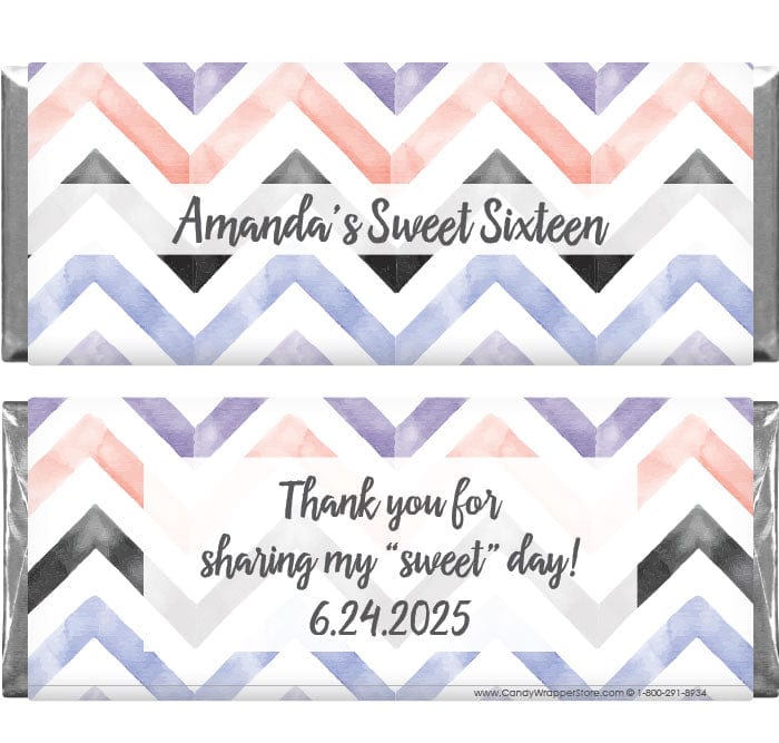 BD308 - Watercolor Chevron Birthday Candy Bar Wrappers Watercolor Chevron Birthday Candy Bar Wrappers Candy Wrappers BD308