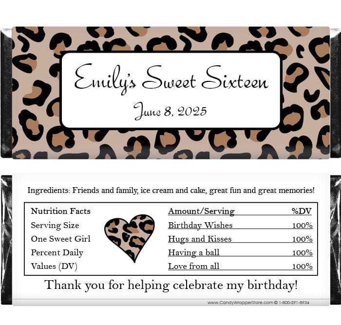 BD318LEOPARD - Leopard Print Birthday Candy Bar Wrapper Candy Wrappers BD318