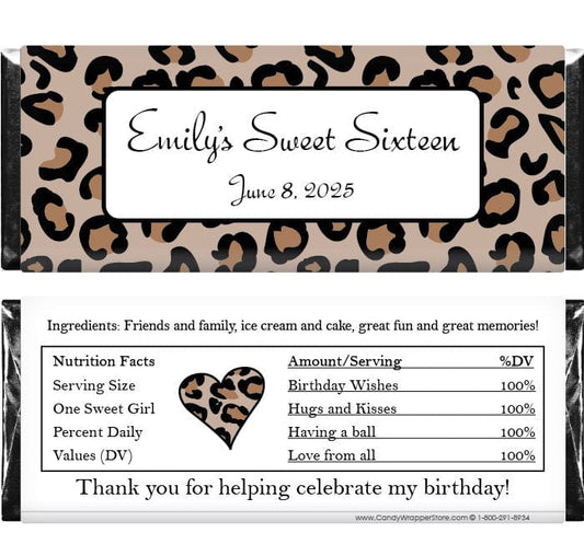 BD318LEOPARD - Leopard Print Birthday Candy Bar Wrapper Candy Wrappers BD318