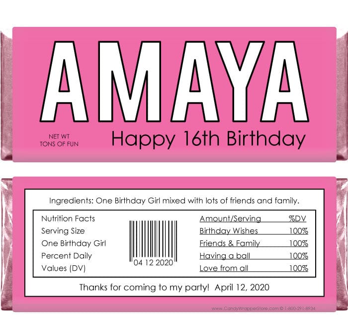 BD330 - 'Your Name Here' Birthday Candy Bar Wrapper