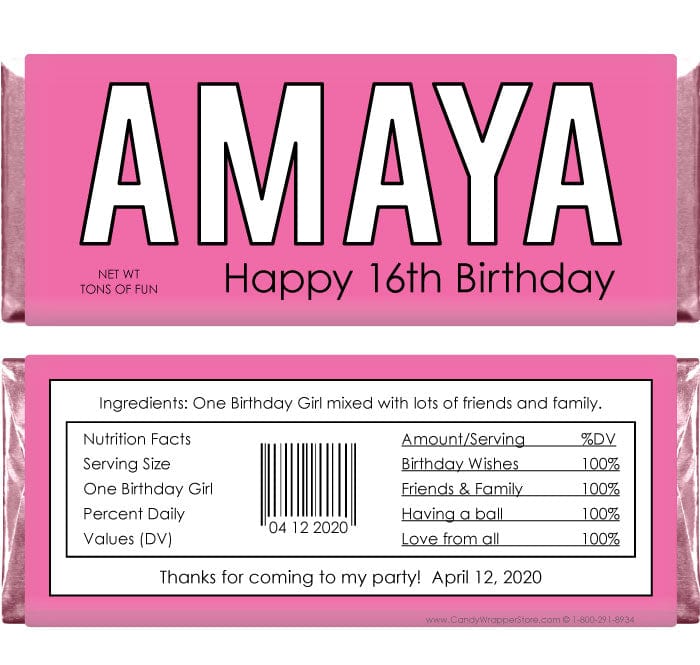 BD330 - 'Your Name Here' Birthday Candy Bar Wrapper Your Name Here Custom Birthday Candy Wrapper Candy Wrappers BD330