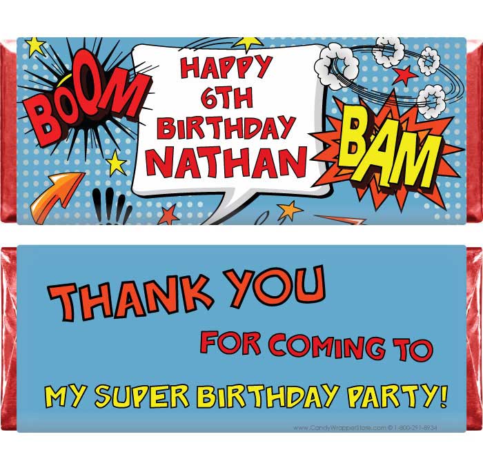 BD345 - Superhero Birthday Candy Bar Wrappers Superhero Birthday 1.55 oz Hersheys Candy Bar wrappers Candy Wrappers BD345