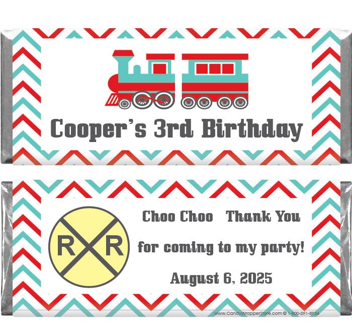 BD350 - Train Birthday Candy Bar Wrappers Choo Choo Train Birthday Custom Hershey's Candy Bar wrappers Candy Wrappers BD350