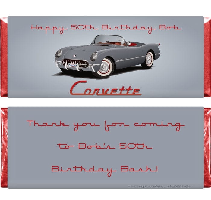 BD359 - Birthday Corvette Candy Bar Wrappers Birthday Corvette Candy Bar Wrappers Candy Wrappers BD359