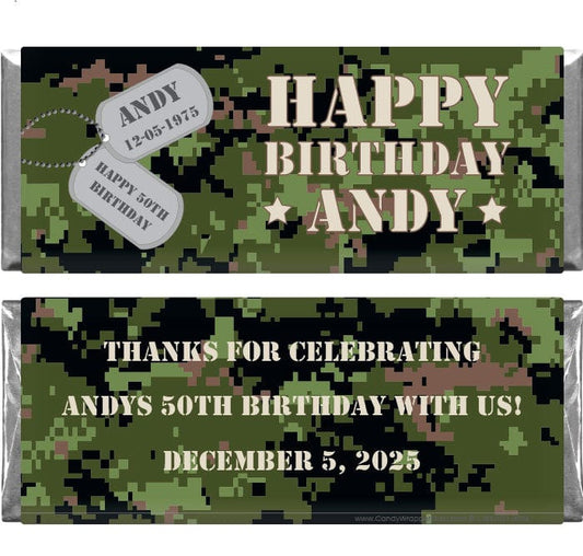 BD360 - Birthday Camouflage Candy Bar Wrappers Birthday Camouflage Candy Bar Wrappers Candy Wrappers BD360