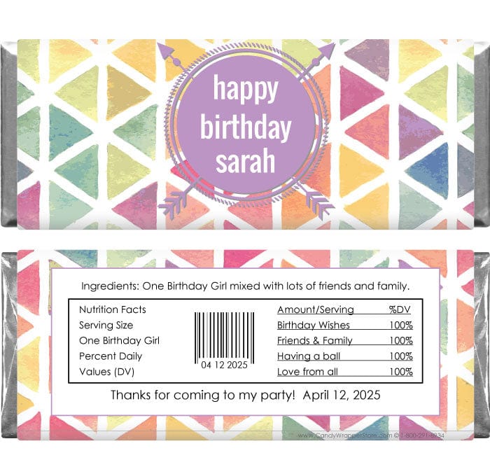 BD367 - Watercolor Triangles Birthday Candy Bar Wrappers Watercolor Triangles Birthday Candy Bar Wrappers Candy Wrappers BD367
