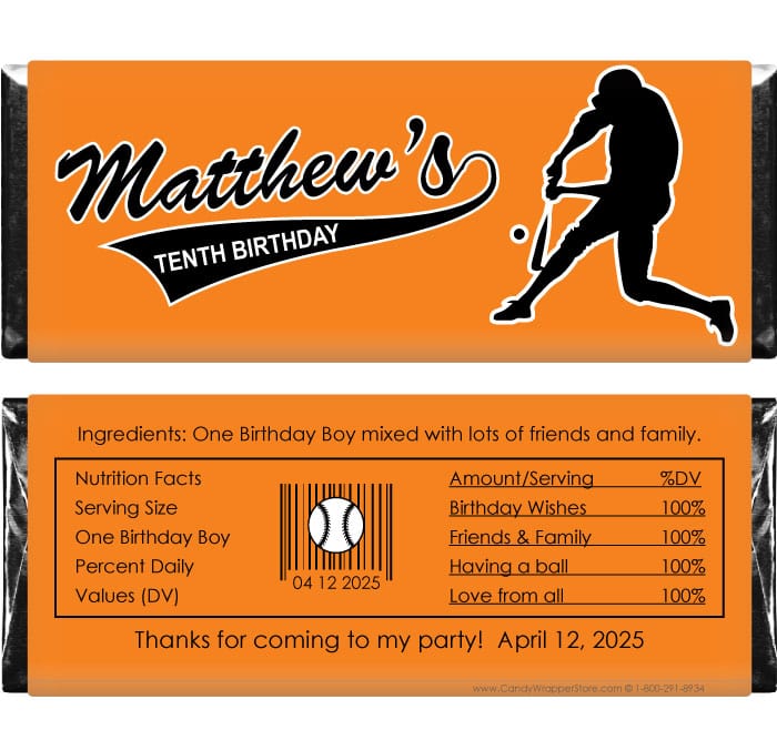 BD370 - Batter Up Baseball Birthday Candy Bar Wrapper Batter Up Baseball Birthday Candy Bar Wrapper Candy Wrappers BD370