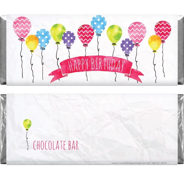 BD371QF - Non-Personalized Birthday Watercolor Balloons and Banner Wrappers Quick Favor Non-Personalized Birthday Watercolor Balloons and Banner Wrappers Quick Favor Candy Wrappers BD371