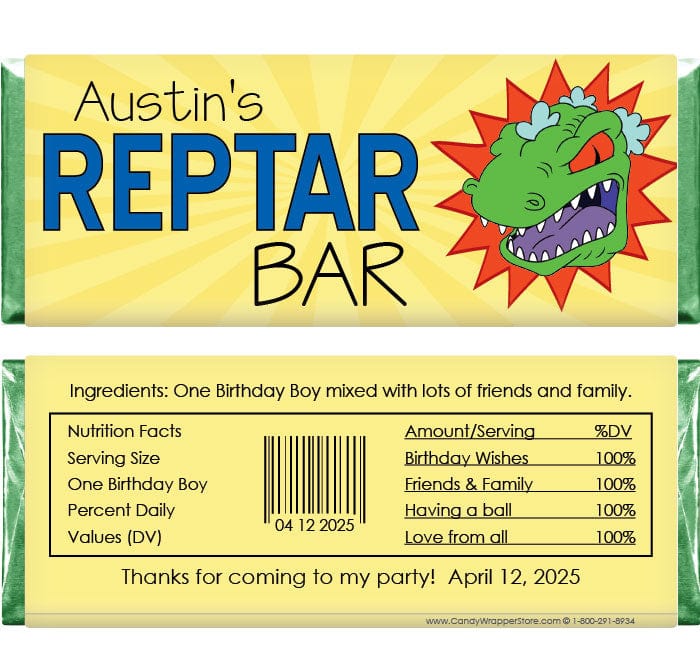 BD380 - Reptar Bar Birthday Candy Bar Wrapper Reptar Bar Birthday Candy Bar Wrapper Candy Wrappers BD380