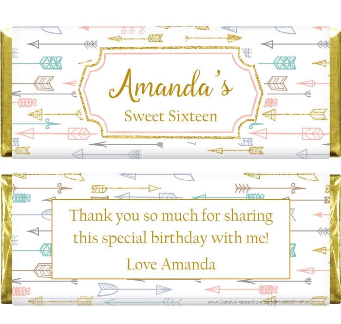 BD387 - Arrows and Glitter Birthday Candy Bar Wrapper Arrows and Glitter Birthday Custom Candy Bar Wrapper Candy Wrappers BD387