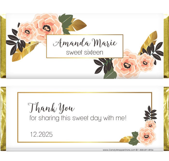 BD399 - Floral and Feathers Birthday Candy Bar Wrappers Floral and Feathers Birthday Candy Bar Wrappers Candy Wrappers BD399