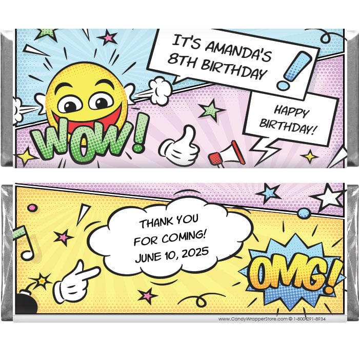 BD429 - Comic Book Birthday Candy Bar Wrappers Comic Book Birthday Candy Bar Wrappers Candy Wrappers BD429