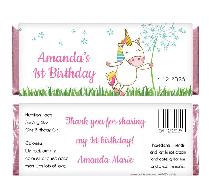 BD433 - Unicorn Wishes Birthday Candy Bar Wrapper Unicorn Wishes Birthday Candy Bar Wrapper Candy Wrappers BD433