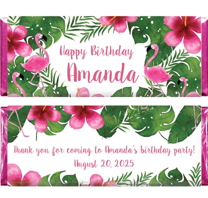 BD438 - Tropical Flamingos and Palms Birthday Candy Bar Wrapper Tropical Flamingo and Palms Birthday Candy Bar Wrapper Candy Wrappers BD438