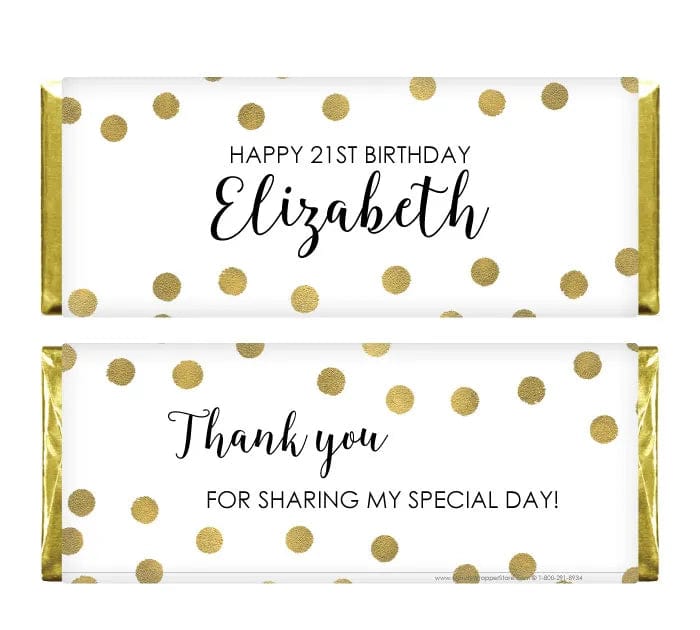 BD463 - Golden Scatter Dots Birthday Candy Bar Wrappers Golden Scatter Dots Birthday Candy Bar Wrappers Candy Wrappers BD463