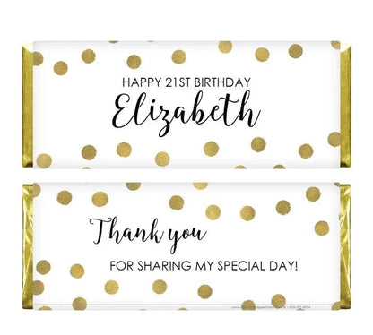 BD463 - Golden Scatter Dots Birthday Candy Bar Wrappers Golden Scatter Dots Birthday Candy Bar Wrappers Candy Wrappers BD463