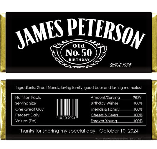 BD498 - Whisky Label Theme Birthday Candy Bar Wrappers Whisky Label Theme Birthday Candy Bar Wrappers Candy Wrappers BD498