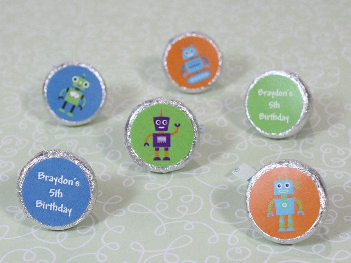 BDkiss6 - Birthday Robots Hershey Kisses Set of 6 designs Birthday Robots Hershey Kisses Set of 6 designs Candy Wrappers BDkiss1