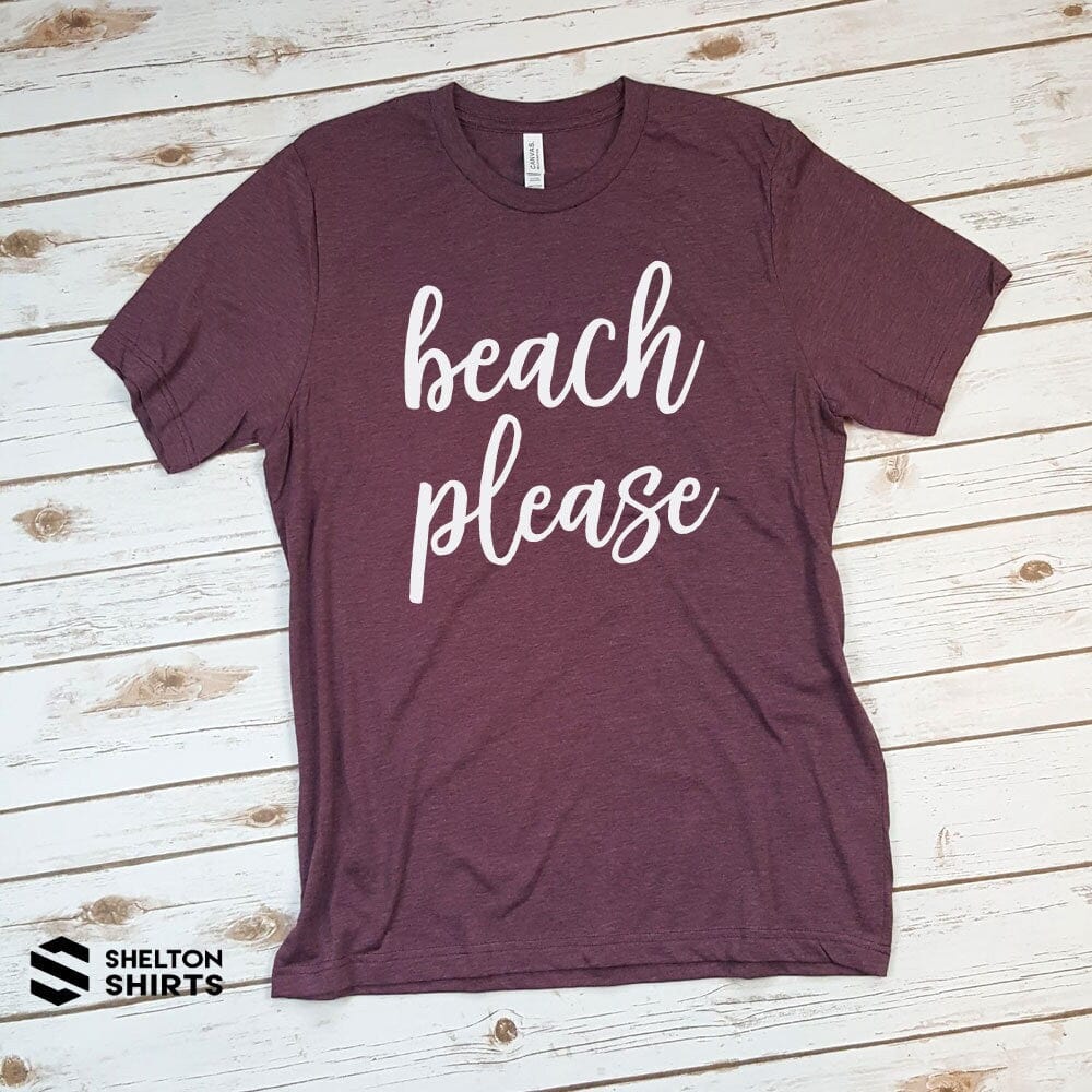 Beach Please Super Soft Heather Maroon Cotton Comfy T-Shirt Shelton Shirts