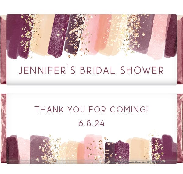 Blush and Wine Brush Strokes Bridal Shower Candy Bar Wrappers - WA232 Regular Size Wrapper WS232