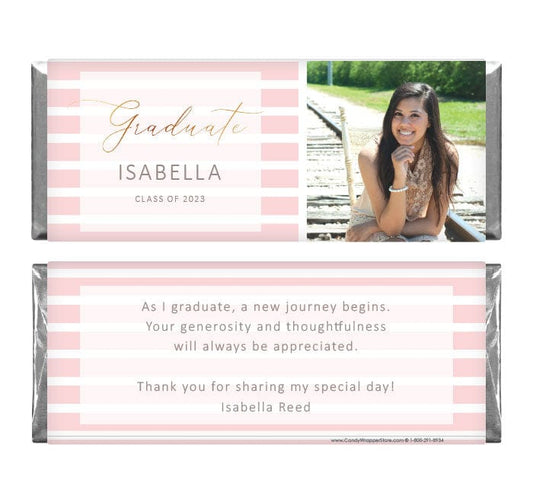 Blush Stripes with Photo Graduation Candy Bar Wrappers - GRAD258photo Candy Wrappers GRAD258