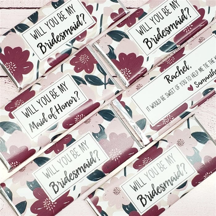 BP203 - Will you be my Bridesmaid Floral Personalized Candy Bar Proposal Wrapper Will you be my Bridesmaid Floral Personalized Candy Bar Proposal Wrapper Regular Size Wrapper bridesmaid proposal
