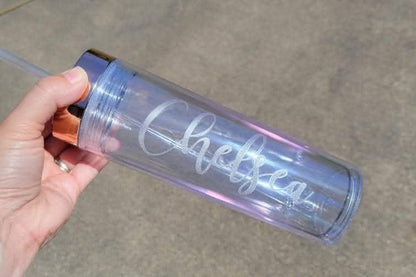 Bridal Party Handwritten Names Engraved on Skinny Clear Acrylic Tumbler - NEW TOP COLORS Candy Wrapper Store
