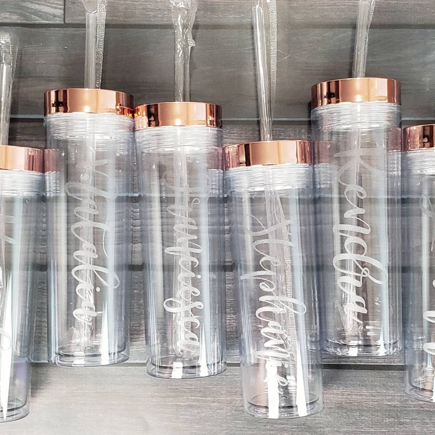 Bridal Party Handwritten Names Engraved on Skinny Clear Acrylic Tumbler - NEW TOP COLORS - Free Personalization Candy Wrappers Candy Wrapper Store