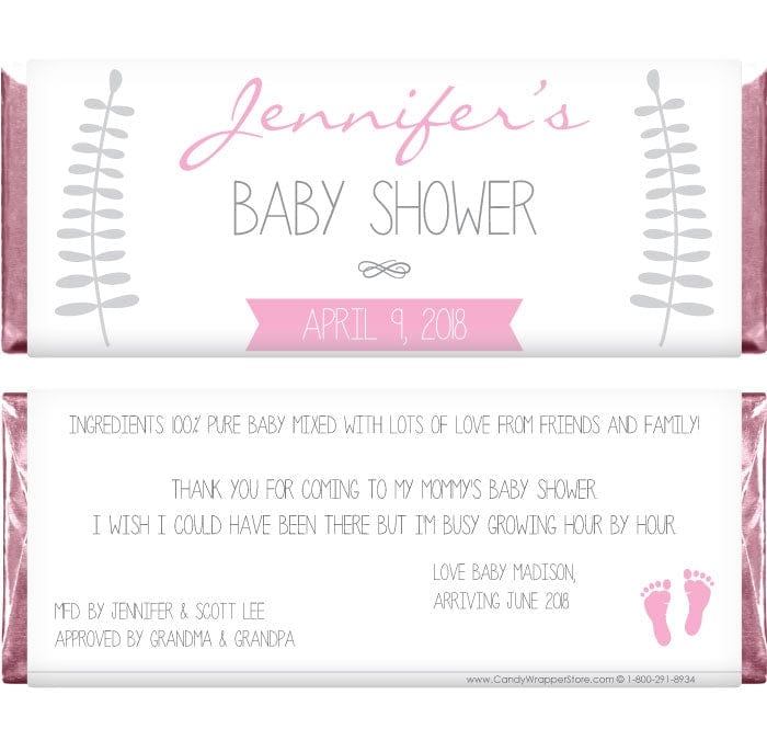 BS218g - Baby Shower Pink and Grey Floral Candy Bar Wrappers Baby Shower Pink and Grey Floral Candy Bar Wrappers Baby & Toddler BS218
