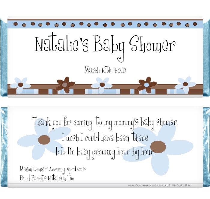 BS224B - Baby Shower Blue and Brown Whimsy Flowers Candy Bar Wrappers Baby Shower Blue and Brown Whimsy Flowers Candy Bar Wrappers Baby & Toddler BS224