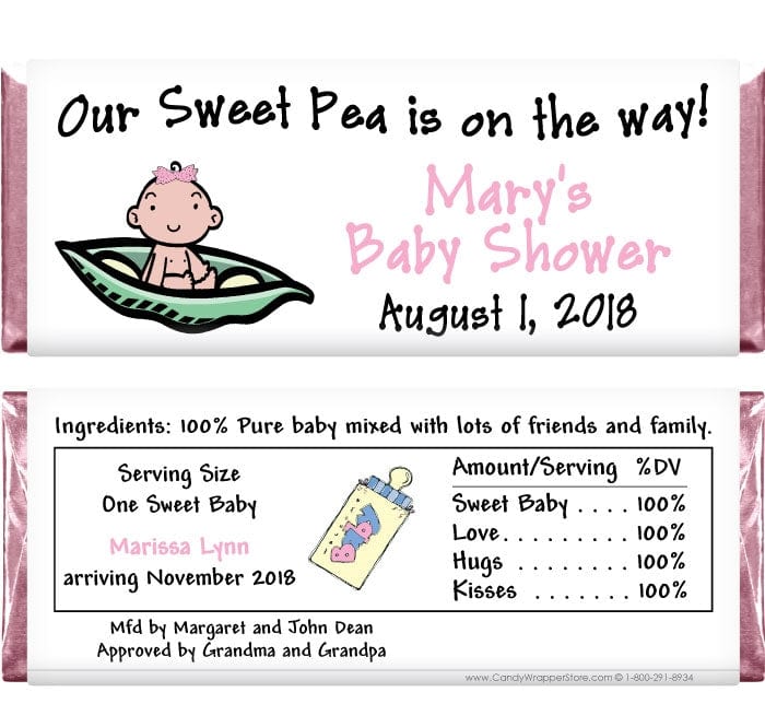 BS227 - Baby Shower Pea Pod Candy Bar Wrappers Pink themed Pea in a Pod custom candy bar wrapper for baby showers Baby & Toddler BS227