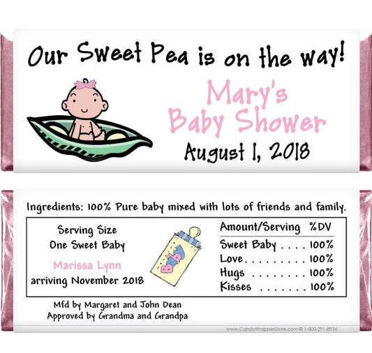 BS227 - Baby Shower Pea Pod Candy Bar Wrappers Pink themed Pea in a Pod custom candy bar wrapper for baby showers Baby & Toddler BS227