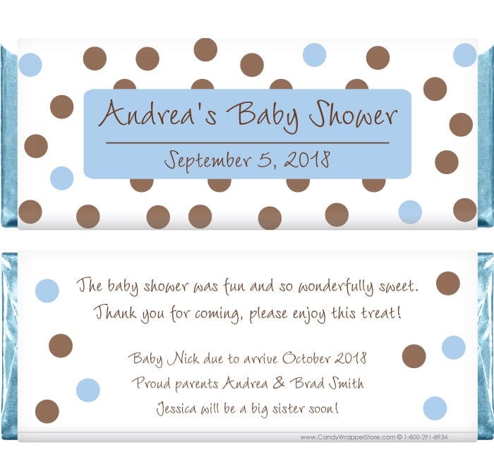 BS229B - Baby Shower Blue and Brown Dots Candy Bar Wrappers Baby Shower Blue and Brown Dots Candy Bar Wrappers Baby & Toddler BS229