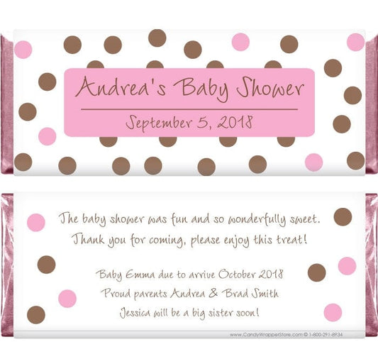 BS229P - Baby Shower Pink and Brown Dots Candy Bar Wrappers Baby Shower Pink and Brown Dots Candy Bar Wrappers Baby & Toddler BS229