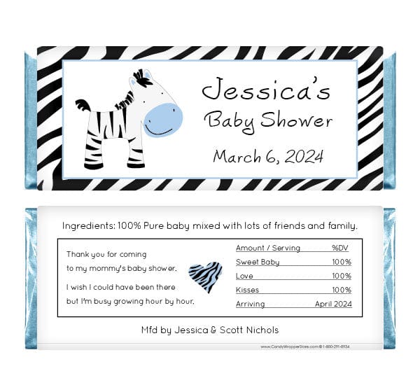 BS239B - Blue Zebra Baby Shower Candy Bar Wrappers Blue Zebra Baby Shower Candy Bar Wrappers Baby & Toddler BS239